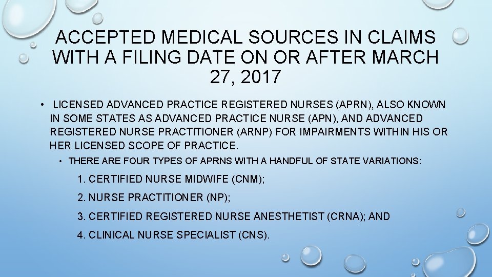 ACCEPTED MEDICAL SOURCES IN CLAIMS WITH A FILING DATE ON OR AFTER MARCH 27,