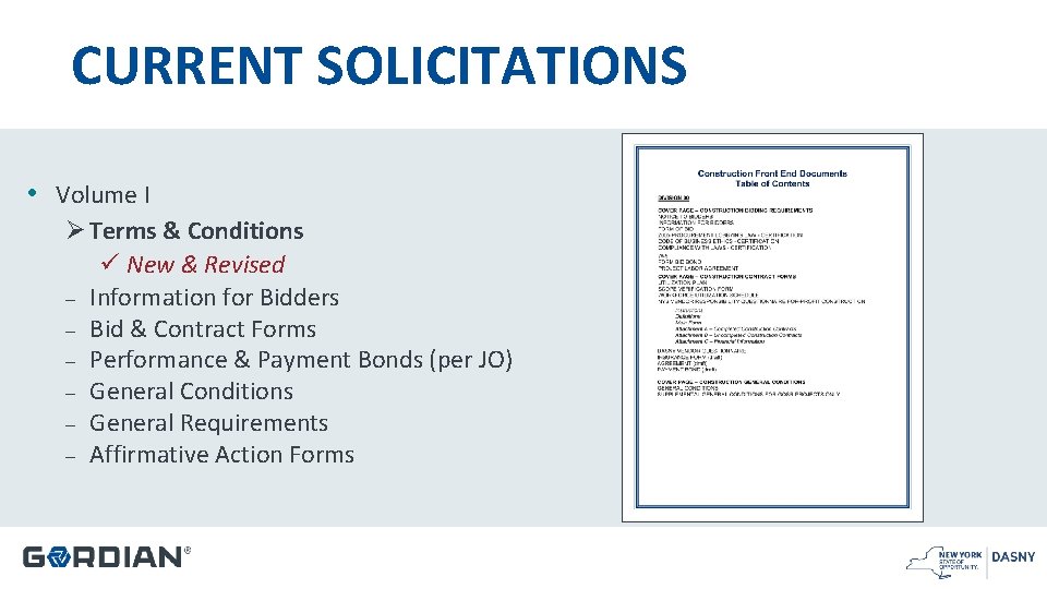 CURRENT SOLICITATIONS • Volume I Ø Terms & Conditions ü New & Revised –