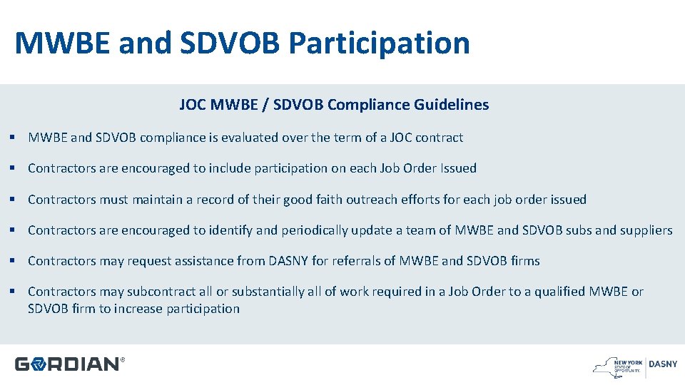 MWBE and SDVOB Participation JOC MWBE / SDVOB Compliance Guidelines § MWBE and SDVOB