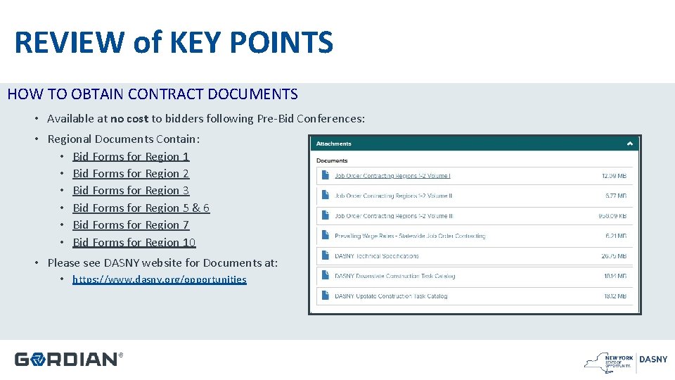 REVIEW of KEY POINTS HOW TO OBTAIN CONTRACT DOCUMENTS • Available at no cost