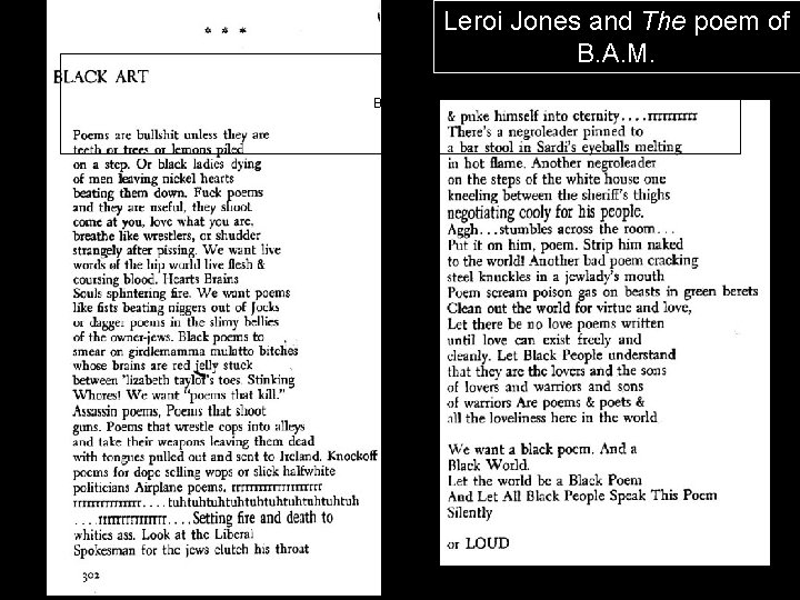 Leroi Jones and The poem of B. A. M. Black Art 