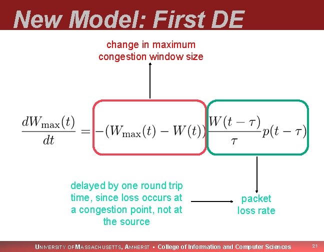 New Model: First DE change in maximum congestion window size delayed by one round
