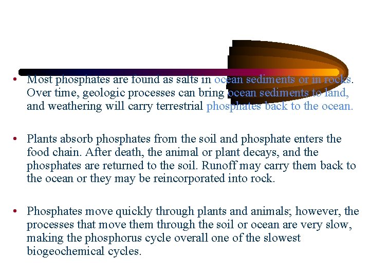  • Most phosphates are found as salts in ocean sediments or in rocks.