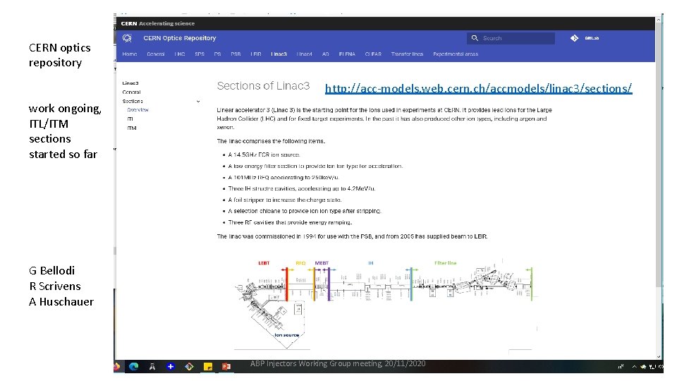 CERN optics repository http: //acc-models. web. cern. ch/accmodels/linac 3/sections/ work ongoing, ITL/ITM sections started