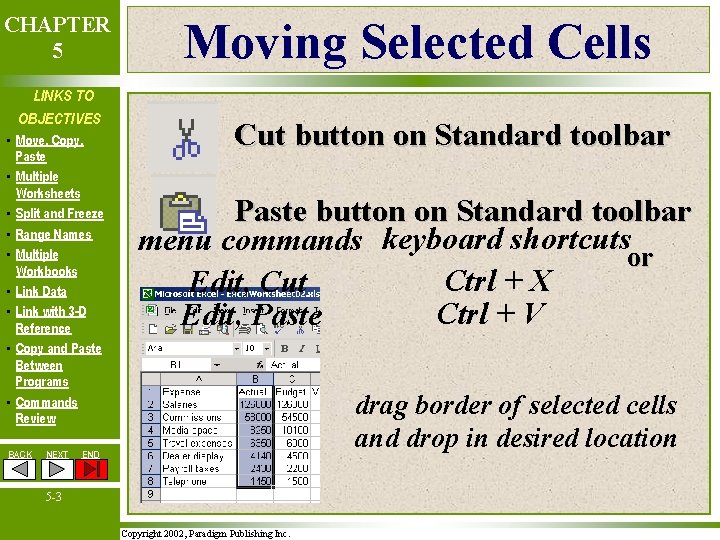 CHAPTER 5 LINKS TO OBJECTIVES • Move, Copy, Paste • Multiple Worksheets • Split