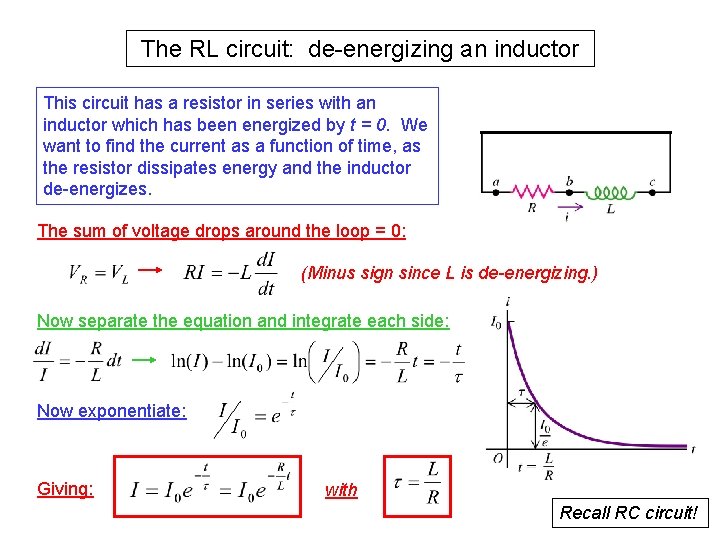 The RL circuit: de-energizing an inductor This circuit has a resistor in series with