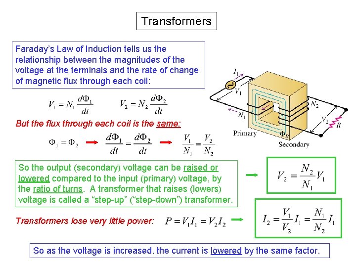 Transformers Faraday’s Law of Induction tells us the relationship between the magnitudes of the