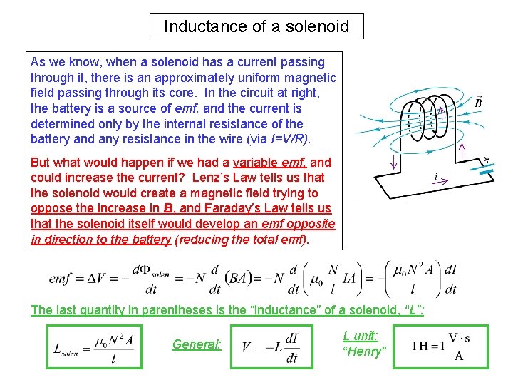 Inductance of a solenoid As we know, when a solenoid has a current passing