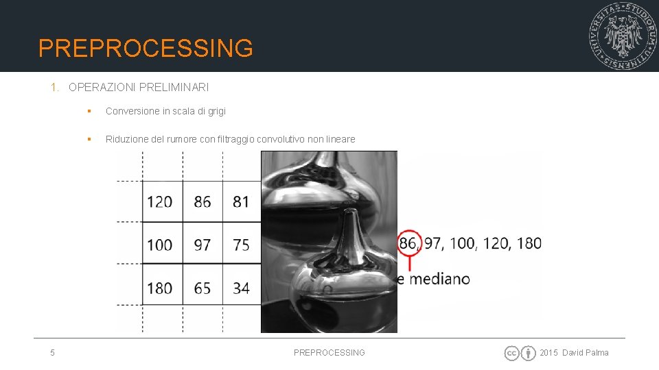 PREPROCESSING 1. OPERAZIONI PRELIMINARI 5 § Conversione in scala di grigi § Riduzione del