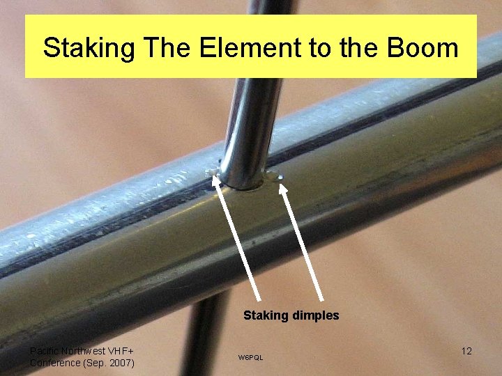 Staking The Element to the Boom Staking dimples Pacific Northwest VHF+ Conference (Sep. 2007)