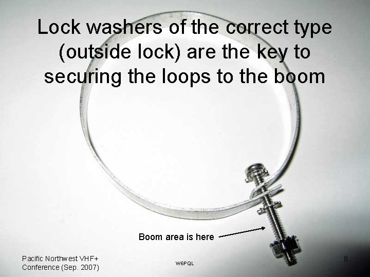 Lock washers of the correct type (outside lock) are the key to securing the