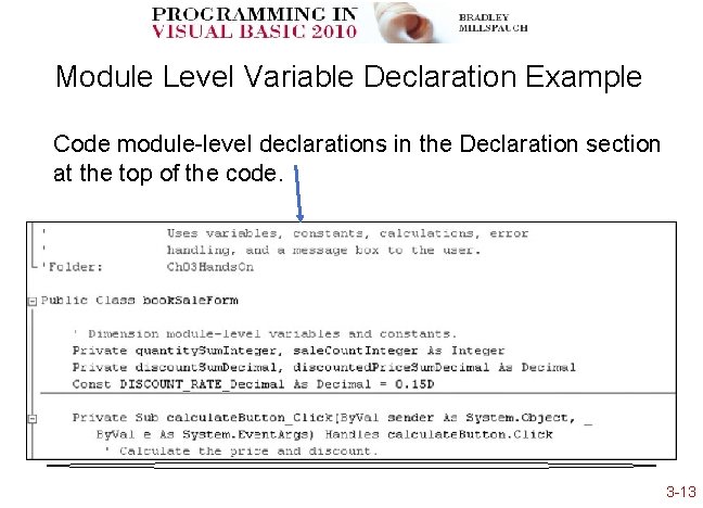 Module Level Variable Declaration Example Code module-level declarations in the Declaration section at the