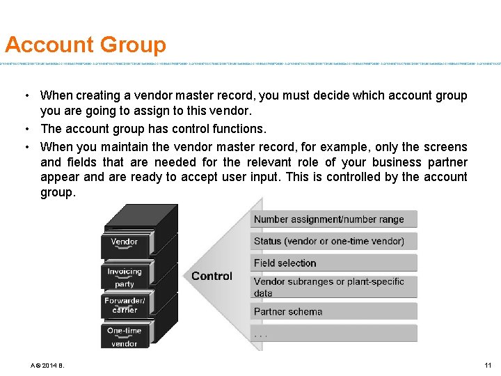 Account Group • When creating a vendor master record, you must decide which account