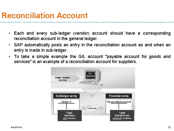 Reconciliation Account • Each and every sub-ledger (vendor) account should have a corresponding reconciliation