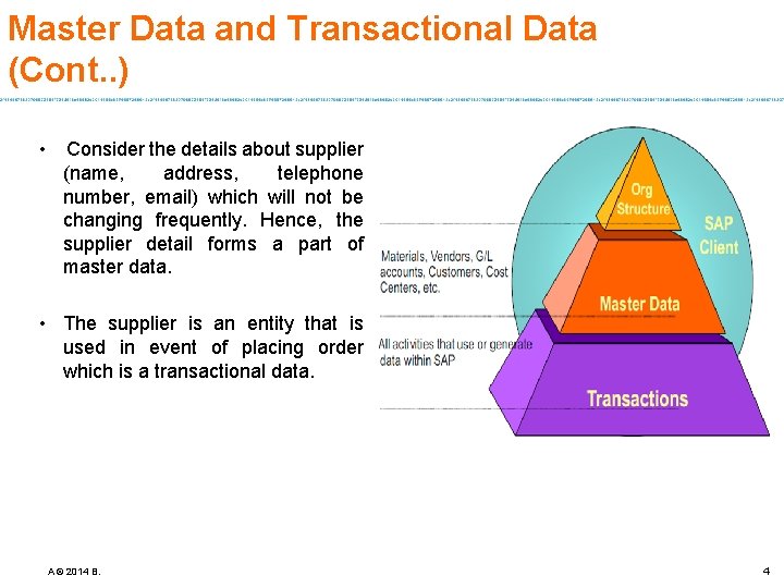 Master Data and Transactional Data (Cont. . ) • Consider the details about supplier