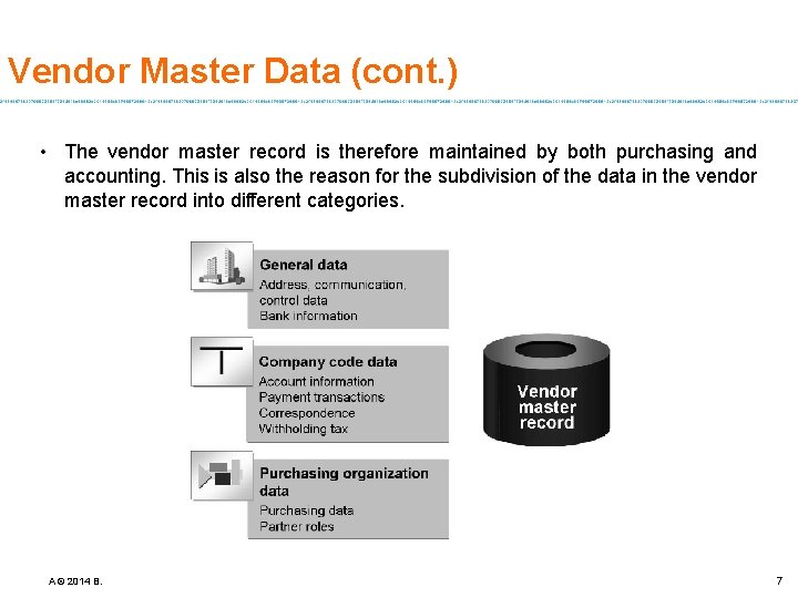 Vendor Master Data (cont. ) • The vendor master record is therefore maintained by