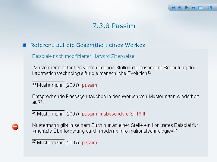 48 7. 3. 8 Passim Referenz auf die Gesamtheit eines Werkes Beispiele nach modifizierter