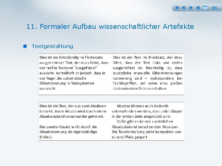 85 11. Formaler Aufbau wissenschaftlicher Artefakte Textgestaltung 