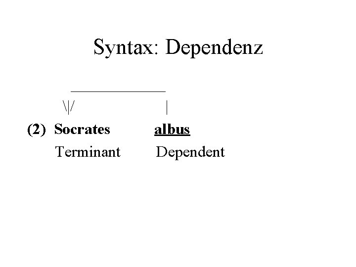 Syntax: Dependenz ______ |/ | (2) Socrates albus Terminant Dependent 