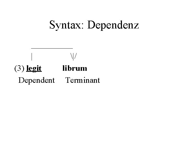 Syntax: Dependenz _____ | |/ (3) legit librum Dependent Terminant 
