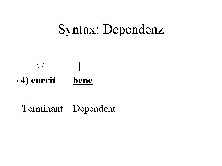 Syntax: Dependenz _____ |/ | (4) currit bene Terminant Dependent 