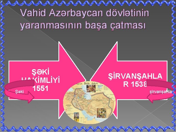 Vahid Azərbaycan dövlətinin yaranmasının başa çatması ŞƏKİ HAKİMLİYİ 1551 Şəki ŞİRVANŞAHLA R 1538 şirvanşahlar