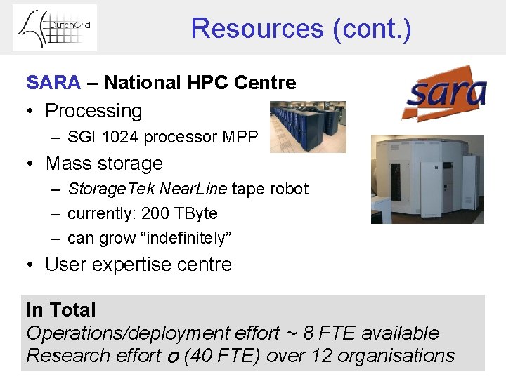 Resources (cont. ) SARA – National HPC Centre • Processing – SGI 1024 processor