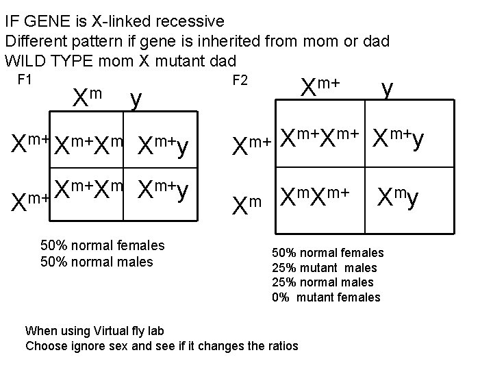 IF GENE is X-linked recessive Different pattern if gene is inherited from mom or