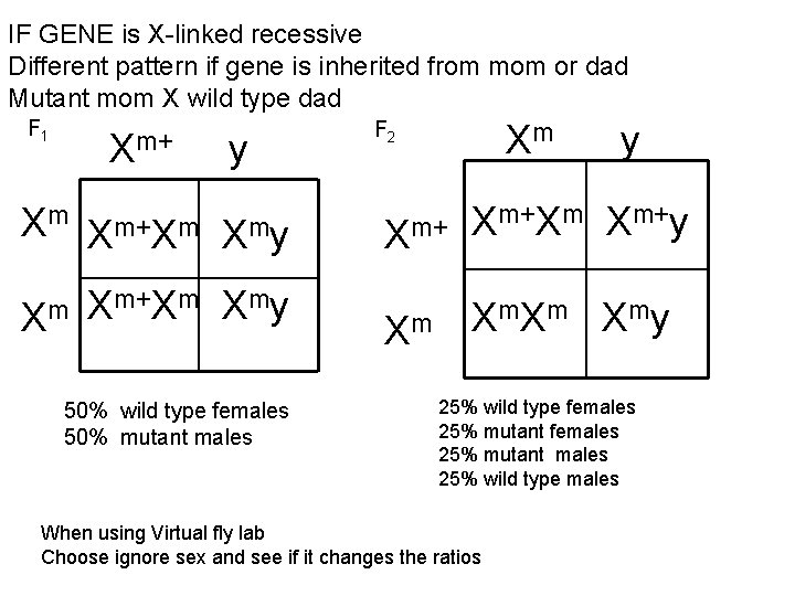 IF GENE is X-linked recessive Different pattern if gene is inherited from mom or