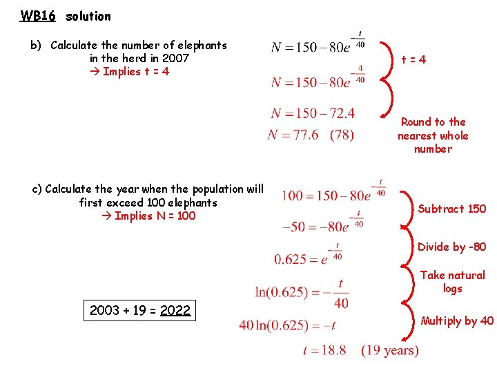 WB 16 solution b) Calculate the number of elephants in the herd in 2007