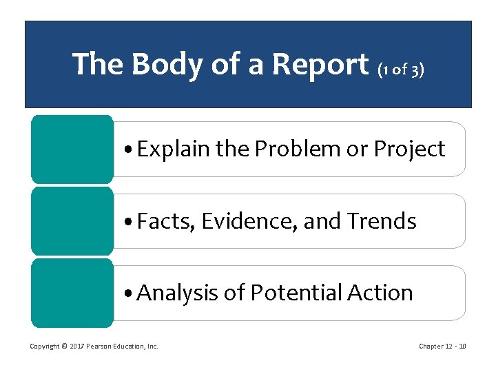 The Body of a Report (1 of 3) • Explain the Problem or Project