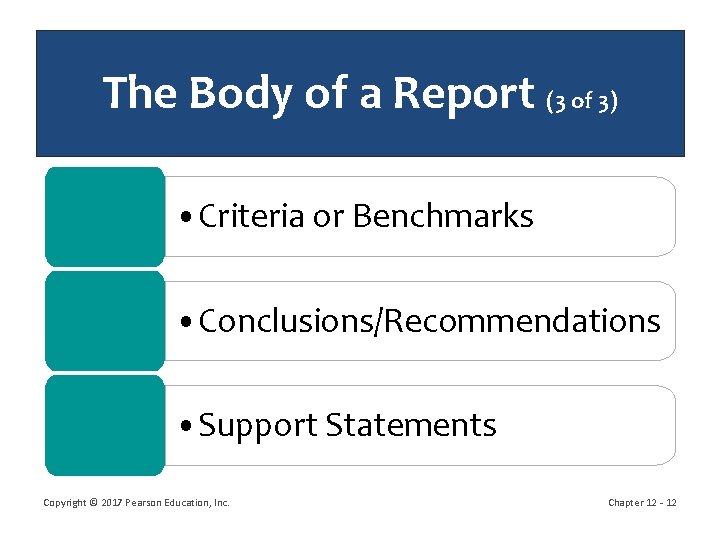The Body of a Report (3 of 3) • Criteria or Benchmarks • Conclusions/Recommendations