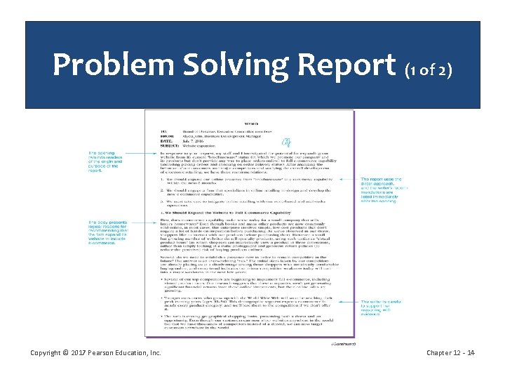 Problem Solving Report (1 of 2) Copyright © 2017 Pearson Education, Inc. Chapter 12