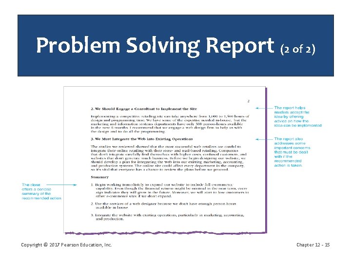 Problem Solving Report (2 of 2) Copyright © 2017 Pearson Education, Inc. Chapter 12