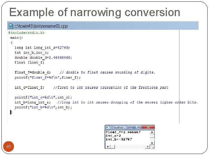 Example of narrowing conversion 49 