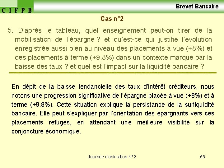  Brevet Bancaire Cas n° 2 5. D’après le tableau, quel enseignement peut-on tirer