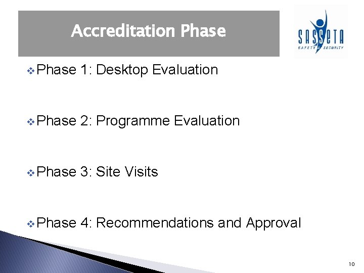 Accreditation Phase v Phase 1: Desktop Evaluation v Phase 2: Programme Evaluation v Phase