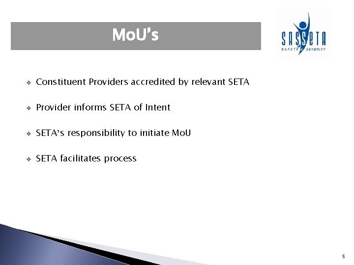 Mo. U’s v Constituent Providers accredited by relevant SETA v Provider informs SETA of