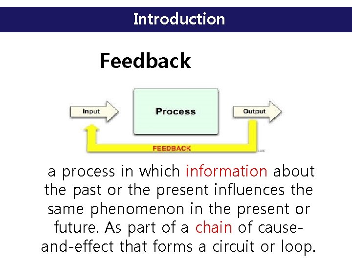 Introduction Feedback a process in which information about the past or the present influences