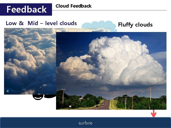 Feedback Cloud Feedback Low & Mid – level clouds Fluffy clouds Dense clouds Aerosol