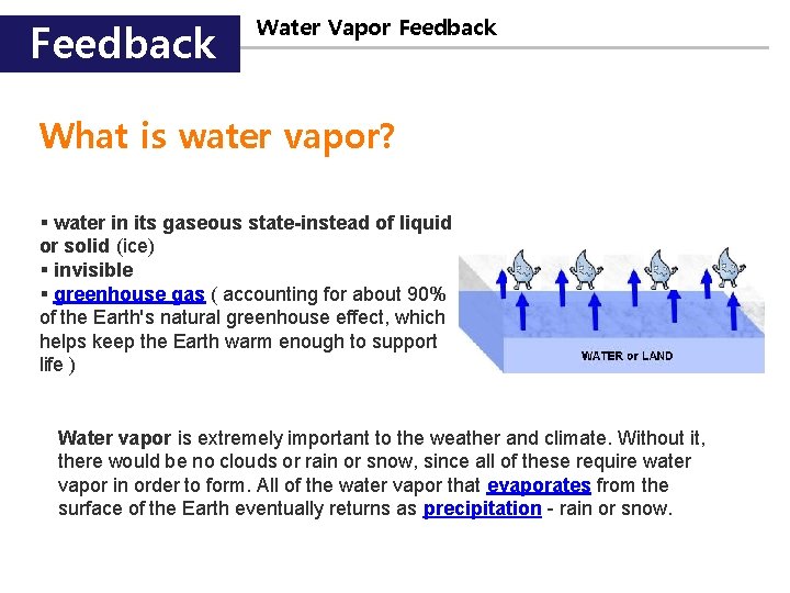 Feedback Water Vapor Feedback What is water vapor? § water in its gaseous state-instead