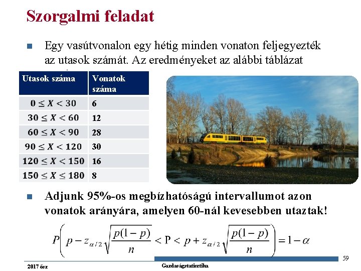 Szorgalmi feladat Egy vasútvonalon egy hétig minden vonaton feljegyezték az utasok számát. Az eredményeket