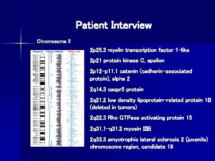 Patient Interview Chromosome 2 2 p 25. 3 myelin transcription factor 1 -like 2