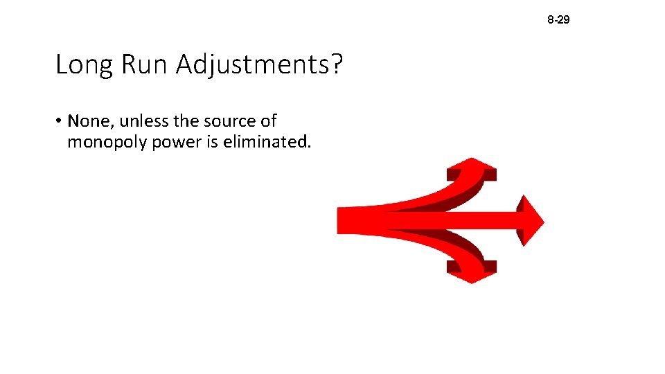 8 -29 Long Run Adjustments? • None, unless the source of monopoly power is