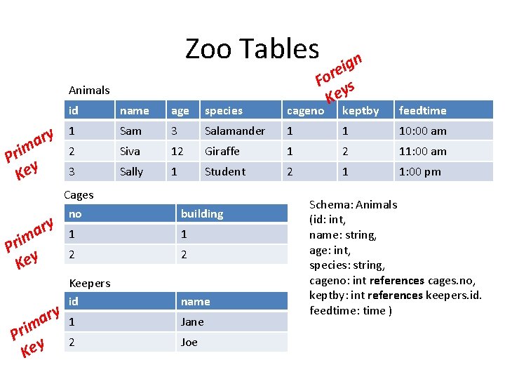 Zoo Tables gn i e r Fo s y Ke Animals ary m i