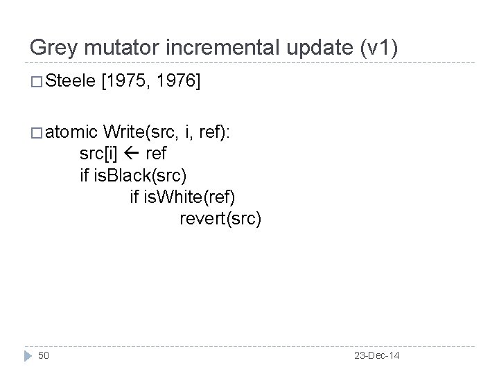 Grey mutator incremental update (v 1) � Steele [1975, 1976] � atomic Write(src, i,
