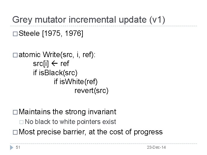 Grey mutator incremental update (v 1) � Steele [1975, 1976] � atomic Write(src, i,