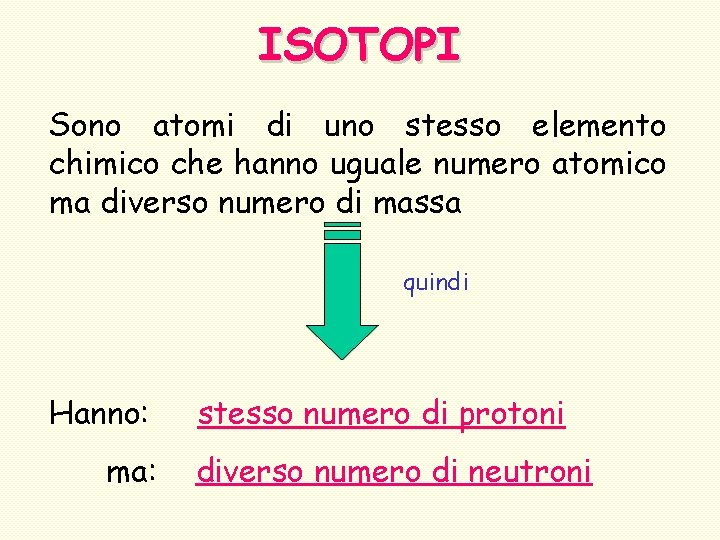 ISOTOPI Sono atomi di uno stesso elemento chimico che hanno uguale numero atomico ma