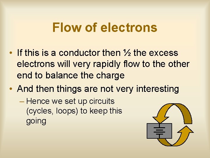 Flow of electrons • If this is a conductor then ½ the excess electrons