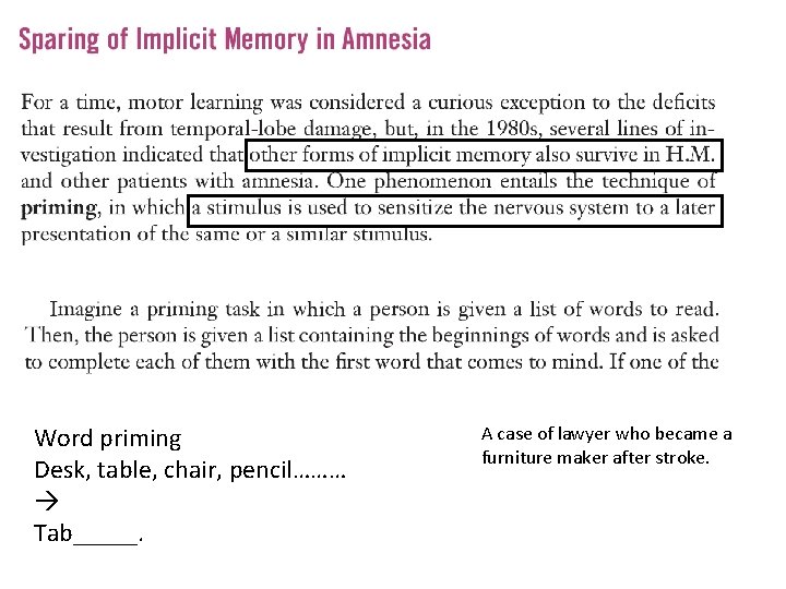 Word priming Desk, table, chair, pencil……… Tab_____. A case of lawyer who became a